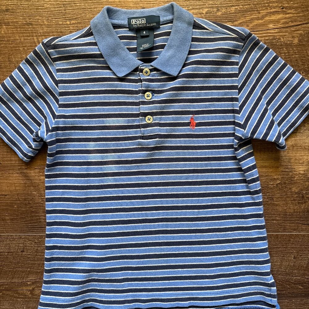 POLO Ralph Lauren striped polo shirt size 4 navy and light blue